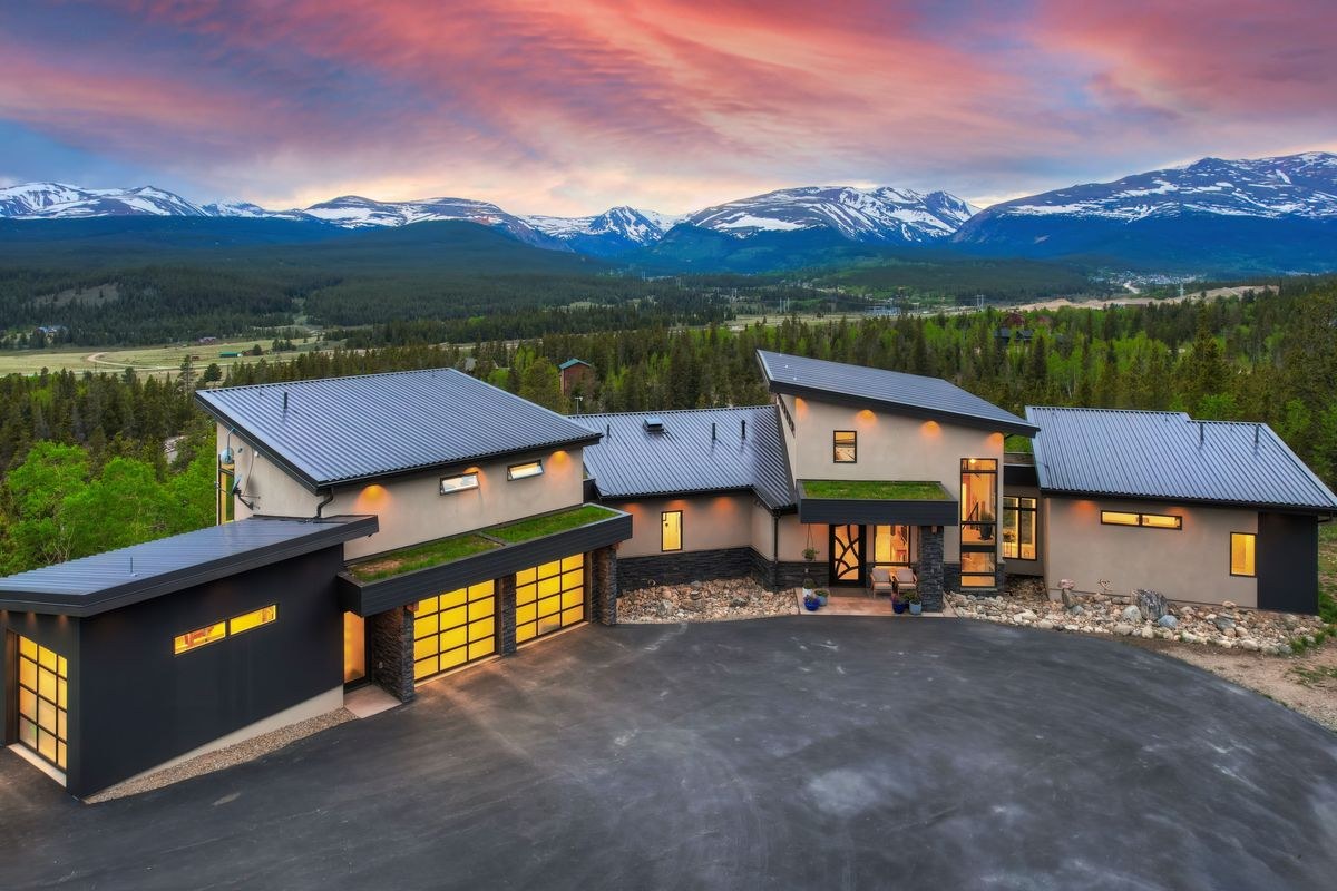 A luxury mountain home at dusk near Wellington, Breckenridge, Colorado